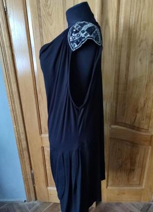 Платье черное батал верх "трючка", отделка блестками натуральная ткань5 фото