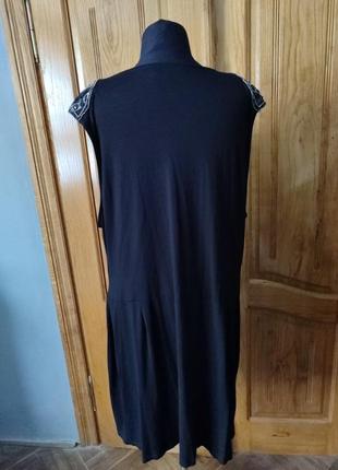 Платье черное батал верх "трючка", отделка блестками натуральная ткань7 фото