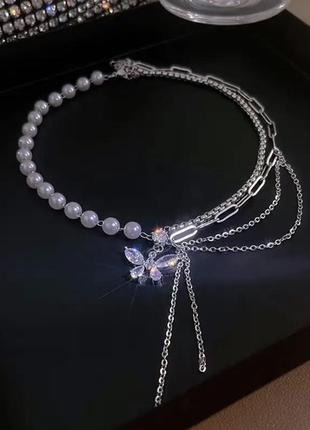 Шикарне кольє метелик/ шикарний ланцюжок метелик/подвійний ланцюжок із метеликом