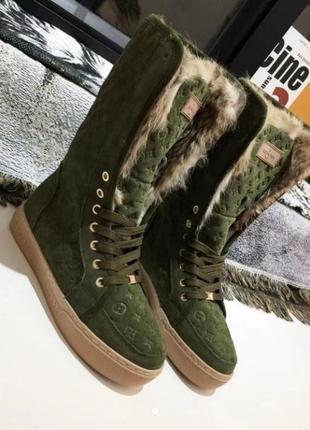 Зелені замшеві сапожки з натуральним хутром ботінки черевики на шнурках берци lv louis vuitton зеленые ботинки на шнурках замшевые сапоги кожаные