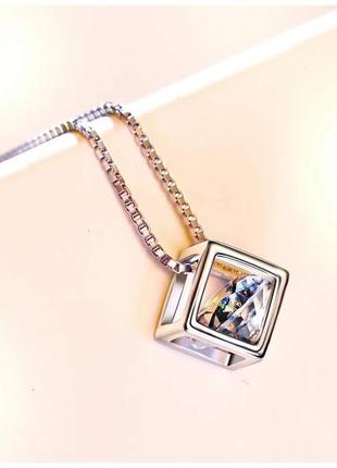 Срібне кольє "кубик", ланцюжок + підвіска