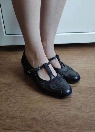 Черные кожаные ботиночки мери джейн, размер 37-38, стелька 24.53 фото