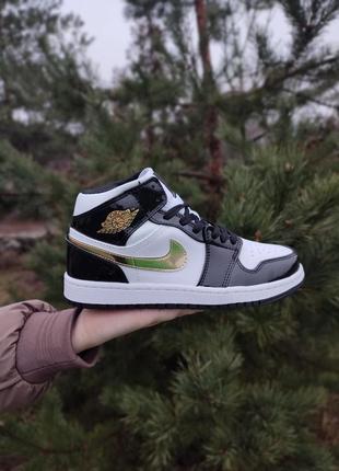 Кроссовки nike air jordan 1 retro mid patent golden black1 фото