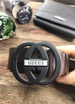 Ремень - gucci натуральная кожа { коричневый }