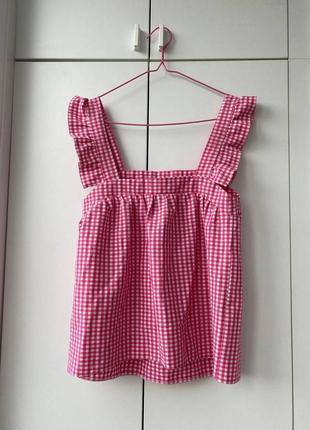 Розовая блуза барби винтажная блузка в клетку кофточка качественная трендовая стильная на бретельках свободного кроя2 фото