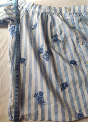 Бавовняна вкорочена блуза в смужку з вишивкою, р. s5 фото