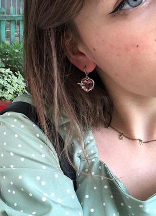Серьги сердце розовое хрустальное8 фото