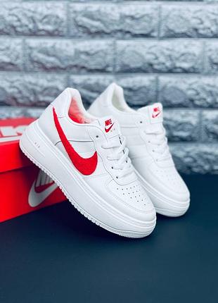 Nike force кроссовки белые с красными эмблемами женские размеры 36-31