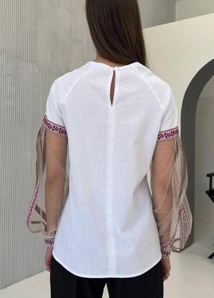 Красивая блузка с вышивкой и пышными рукавами сетка 44-52 размеры2 фото