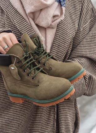 Шикарні жіночі зимові черевики timberland khaki 😍 (на хутрі)
