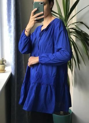 Хлопковое синее платье туника с вышивкой и декором хлопок3 фото