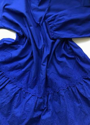 Хлопковое синее платье туника с вышивкой и декором хлопок5 фото