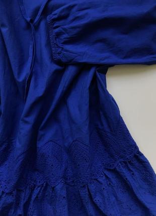 Хлопковое синее платье туника с вышивкой и декором хлопок7 фото