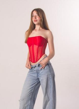 Корсет топ з чашками push up, корсет с бюстом, корсет с прозрачными вставками , корсет премиум 5118