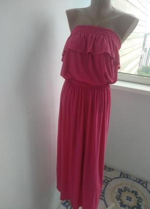 Шикарное длинное летнее платье 👗 сарафан бюстье фуксия, l xl xxl