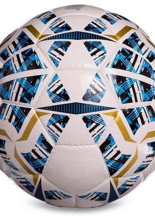 Мяч футбольный soccermax ims fb-0004 №5 pu белый-синий-золотой2 фото