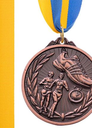 Медаль спортивная с лентой легкая атлетикасеребро/бронза
