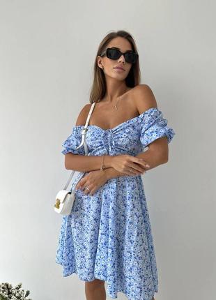 ❤️ красива жіноча сукня в квіти голуба блакитна женское платье плаття міні мини голубе гол...