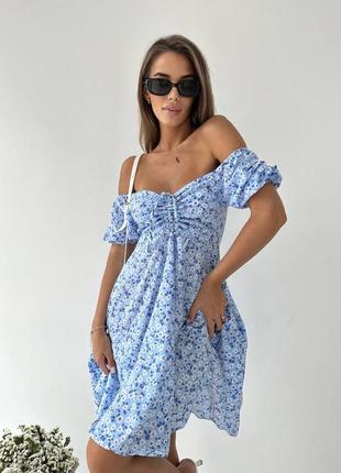 ❤️ красива жіноча сукня в квіти голуба блакитна женское платье плаття міні мини голубе гол...