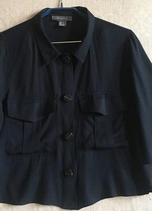 Базовая темно-синяя укороченная свободная рубашка короткий рукав3 фото