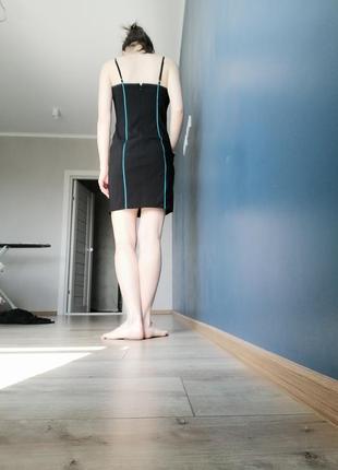 Черное мини платье-бюстье на бретелях с голубыми полосками/ сарафан s-m5 фото