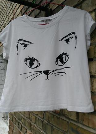 🌸🌸🌸 современная актуальная белая футболка с принтом котики, м2 фото