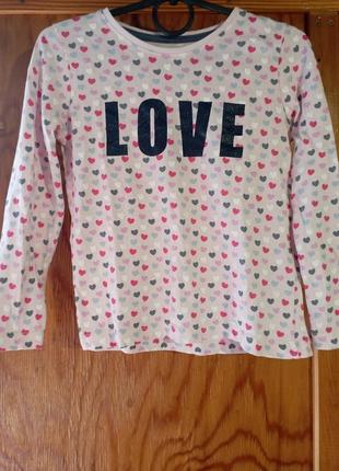 Лонгслів у сердечки, футболка з довгим рукавом love primark, 4-5/110