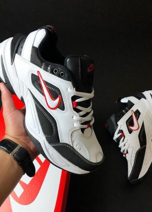 Мужские кроссовки nike м2k tekno кожаные белые черные красные1 фото