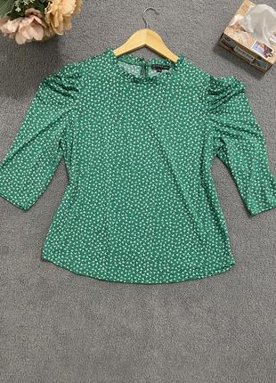 Трикотажная блуза с красивыми рукавами фонариками длины 3/4