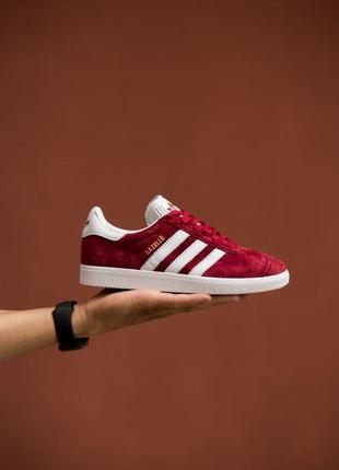 Мужские кроссовки adidas gazelle burgundy топ качества 🔥5 фото