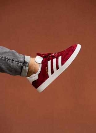 Мужские кроссовки adidas gazelle burgundy топ качества 🔥9 фото