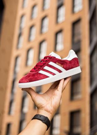 Мужские кроссовки adidas gazelle burgundy топ качества 🔥6 фото