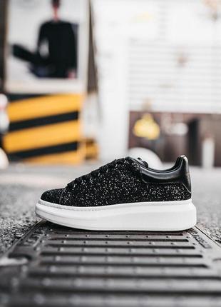 Жіночі кросівки  alexander mcqueen low glitter black white