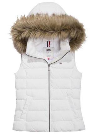 Женская белая жилетка пуховик tommy hilfiger  с капюшоном2 фото