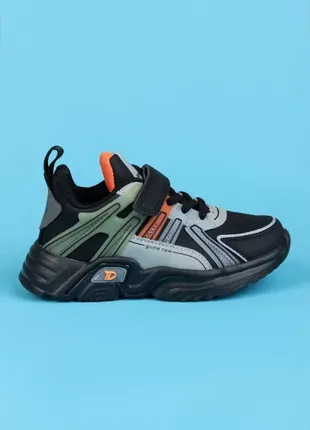 Кросівки для хлопчиків gt14-3 чорні стильні на липучках4 фото