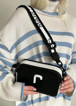 Сумка клатч marc jacobs logo black&white snapshot crossbody, маленька сумка через плече