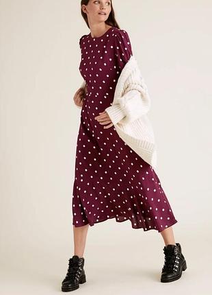 Романтична сукня плаття міді в горошок годе волан бренд m&s