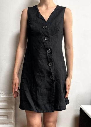 Черное льняное платье сарафан