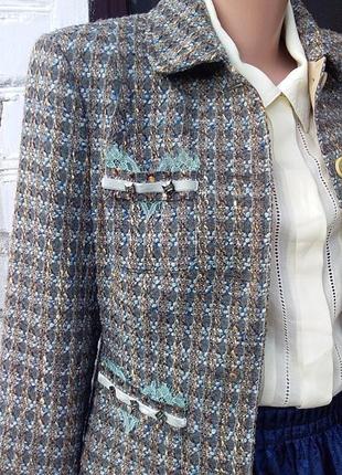 Твидовый жакет пиджак в стиле шанель гусиная лапка шерсть2 фото