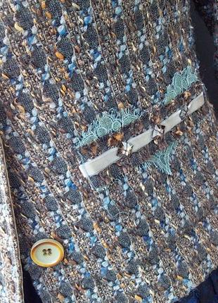 Твидовый жакет пиджак в стиле шанель гусиная лапка шерсть3 фото