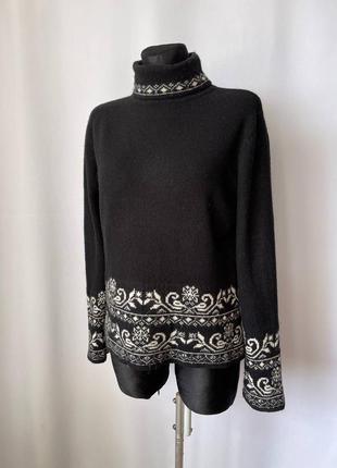 Minuet шерсть y2k черный свитер с белым орнаментом