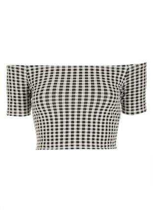 Топ на плечи topshop black mono gingham bardot top4 фото