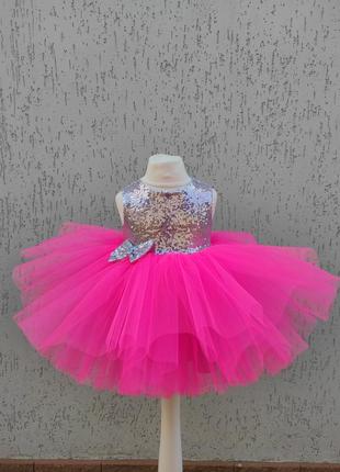 Сукня в стилі barbie ошатна сукня на 1  2 3 4 5 день народження святкова сукня бальна сукня  в стилі барбі з паєтками  нарядне плаття7 фото