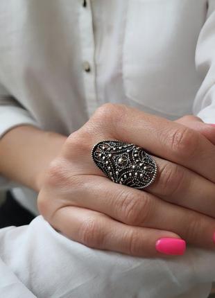 Кольцо серебряное женское колечко ажурное без камней бурбон черненое серебро 925 17размер 1931