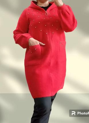 Пальто альпака с капюшоном турция