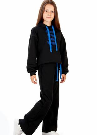Стильный костюм подростковый, модный костюм широте брюки палаццо и худи укороченное, широкие брюки палаццо и худи2 фото