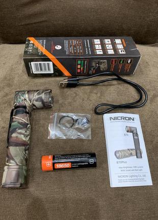 Ліхтар nicron b70 plus camo 18650*2600mah (1200lm, usb type-c, cree xpl hi v2, 5 діодів, ipx4, магніт, 90 °)