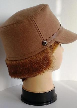Зимняя кепка кепи кадетская кепка. кашемир - капучино.7 фото