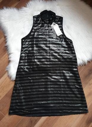 Stradivarius платье нарядное блестящее с пайетками черное короткое новогоднее s р