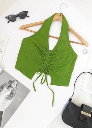 Стильный трикотажный кроп-топ/топ/майка на затяжке💚shein, на р. s/m
